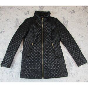 Perfect $208 Via Spiga Black Quilted Light weight Fitted Walker Jacket Coat PM